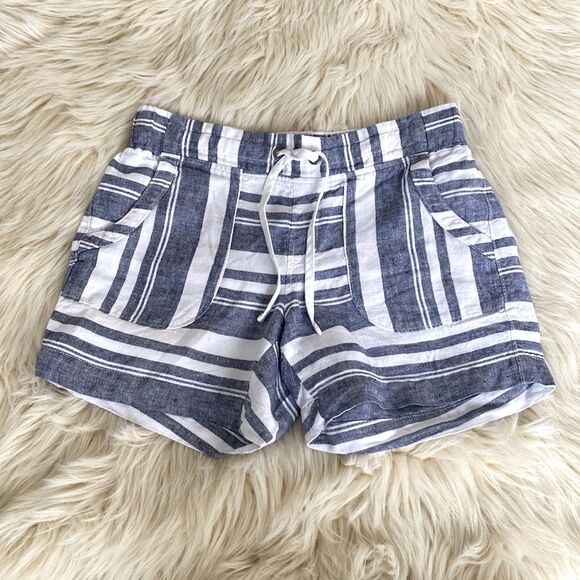 Athleta Bran Linen mid raised shorts sz 4 Beach Vacation Coastal Nautical - NWOT - Picture 2 of 7